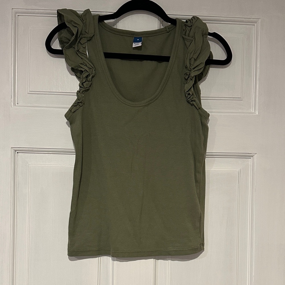 Old Navy Olive Ruffle Sleeve Tank Top